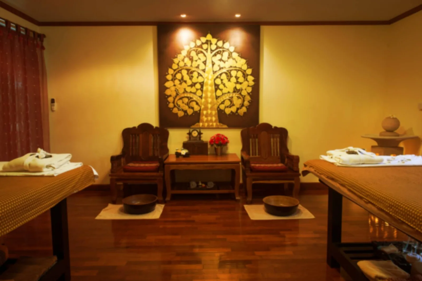 A calm spa treatment room in Bangkok
