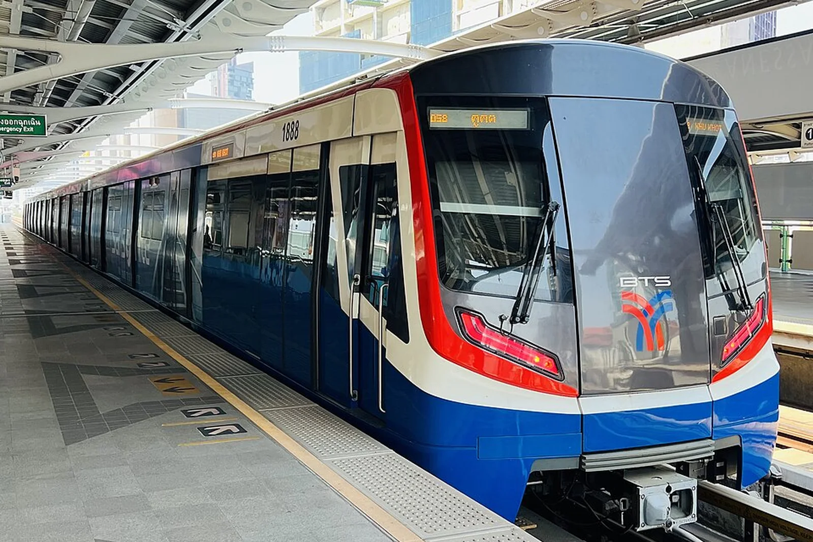 BTS trains at Ekkamai station in Bangkok