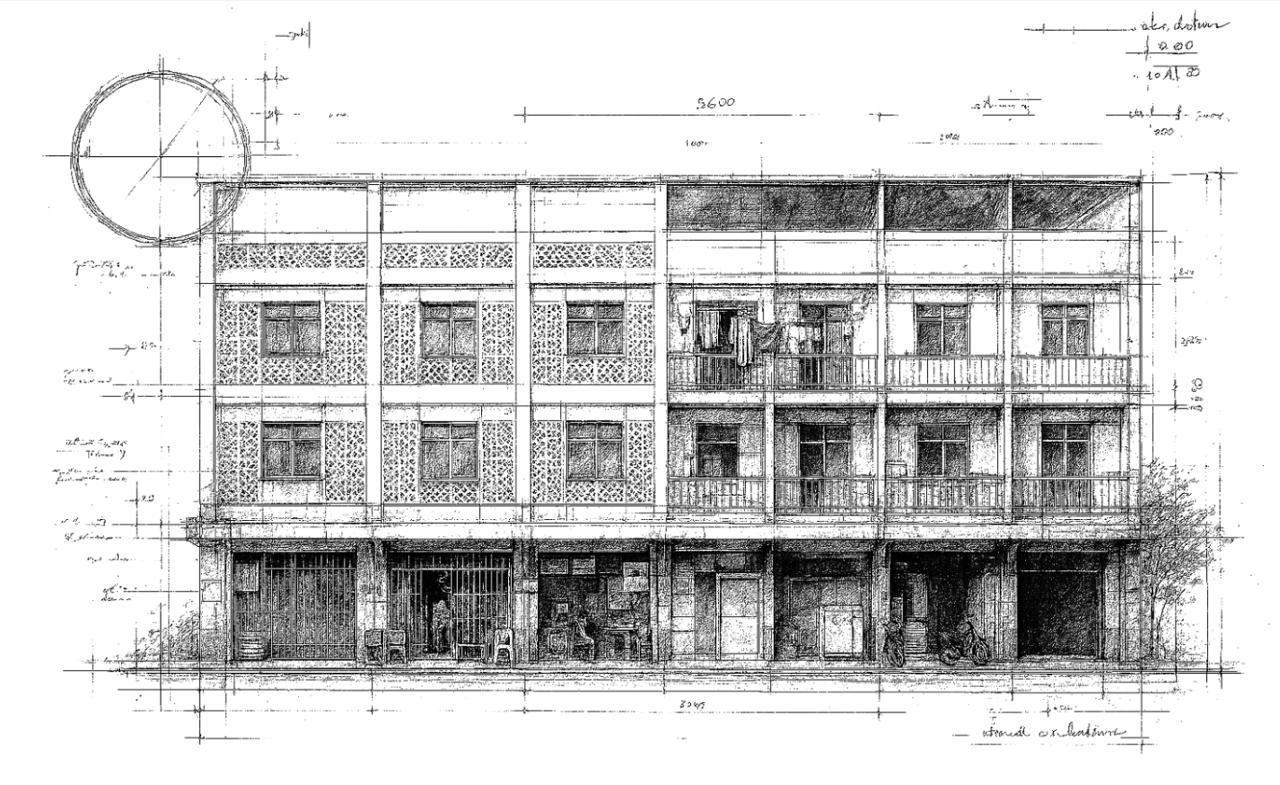 Architectural elevation drawing of the existing WITHIN frontage before renovation